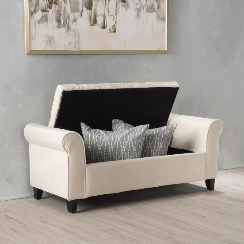 Banc de rangement avec accoudoirs roulés