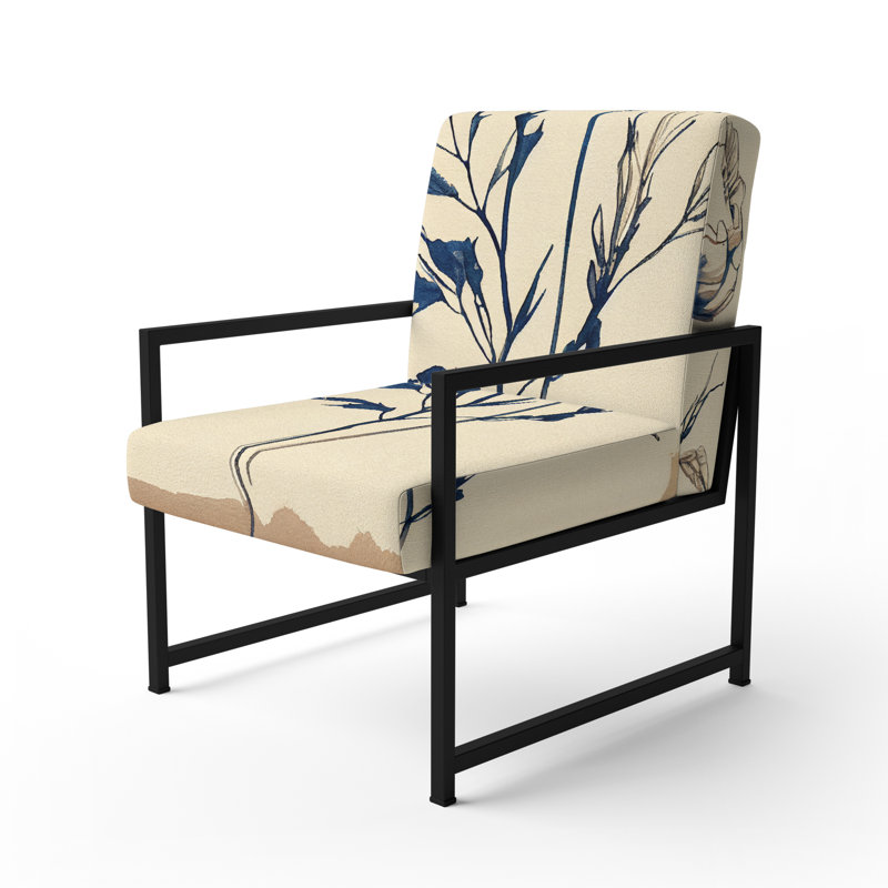 Indigo Flower Blossoming III - Fauteuil rembourré de style campagnard, chaise d'appoint rustique à motif floral