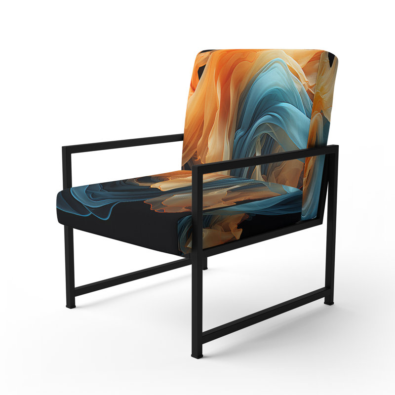 Orange vif et turquoise encre liquide - fauteuil rembourré moderne, fauteuil d'appoint à formes géométriques