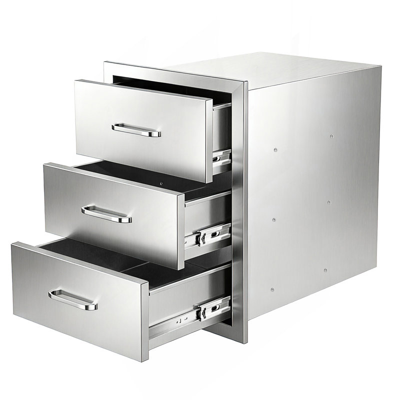 Outdoor Kitchen Drawers Stainless Steel, Flush Mount Triple Drawer