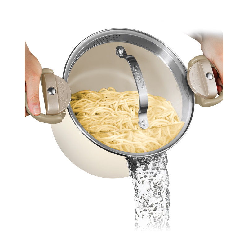 Gotham Steel Stock Multipurpose Pasta Pot with Strainer Lid & Twist and Lock Handles, 5 quarts, Cream