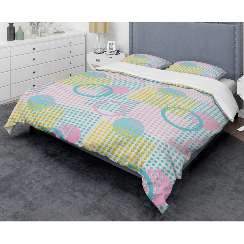 Circular Retro Geometry I - Vintage Abstract Duvet Cover Set - Microfiber Polyester, King Duvet Cover + 2 Shams