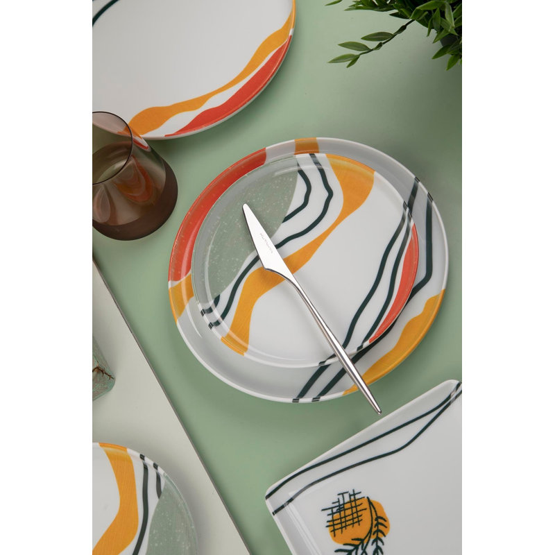 Service de table (18 pièces), Blanc / vert / rouge / orange