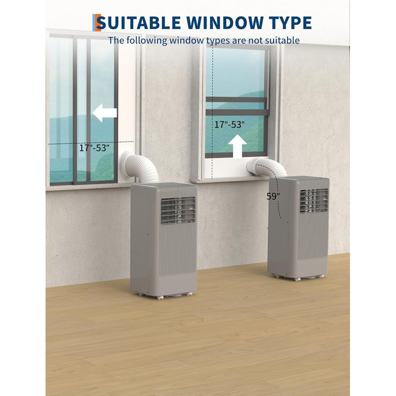 Climatiseur portatif, 8 000 BTU pour les pièces jusqu'à 350 pieds carrés, unité AC compacte intelligente avec refroidissement, déshumidificateur, ventilateur, télécommande et ensemble de fenêtre