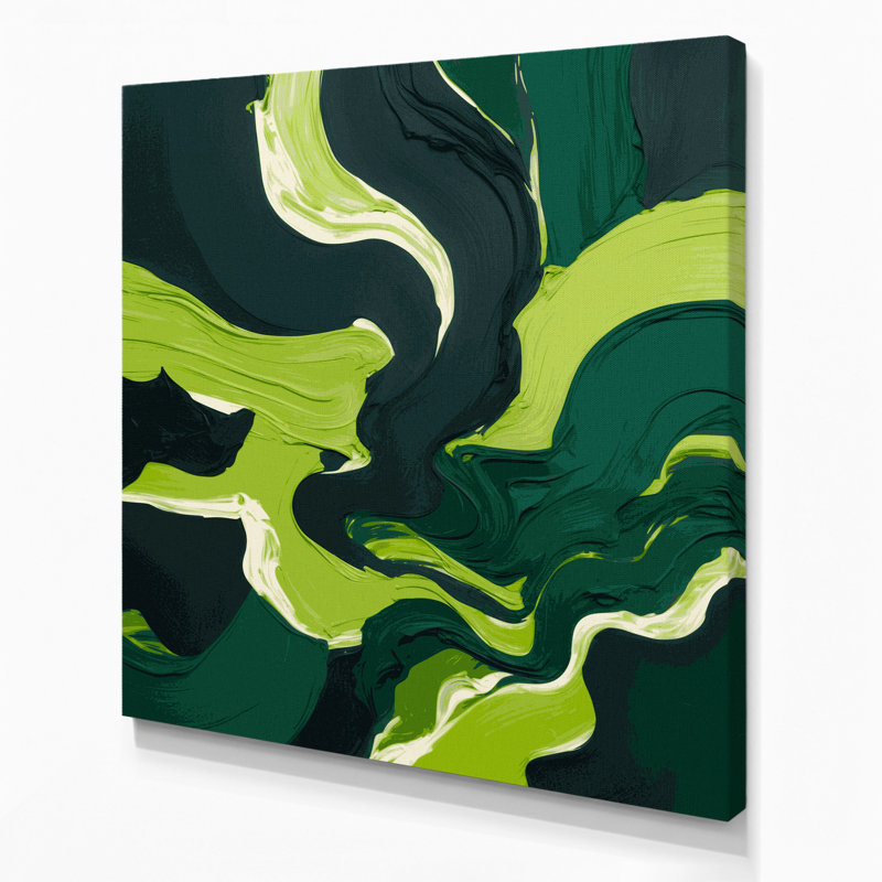 Abstrait paysage 50, art mural sur toile verte, H 12 po x l 12 po