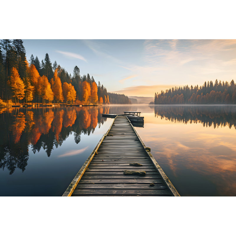 «Autumn Glow Over Still Lake», art mural sur toile tendue, H 24 po x l 36 po