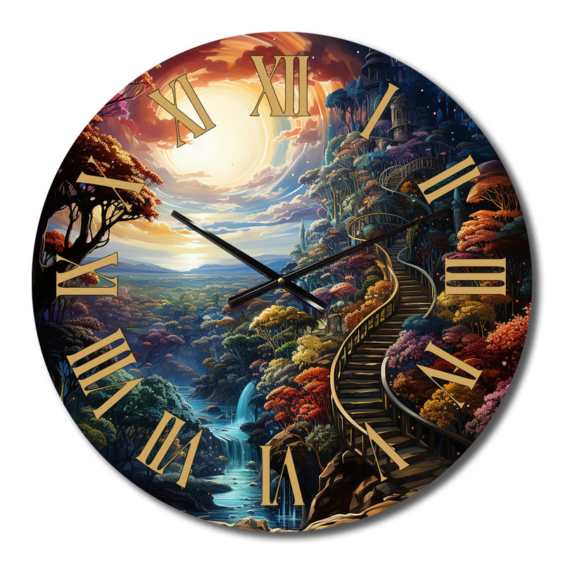 Magie marchant vers le grand mystère I - Horloge murale paysage abstrait, Moyenne