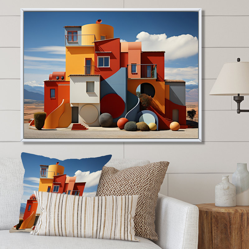 " Landscape Colourful Geometry Building I ", 12" H x 20" W, Cadre photo blanc
