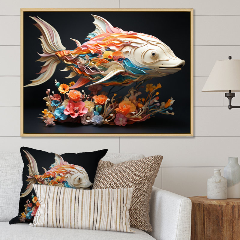 " Fishing Whale Of Colors I ", 16" H x 32" W x 1" D, Natural Floater Framed