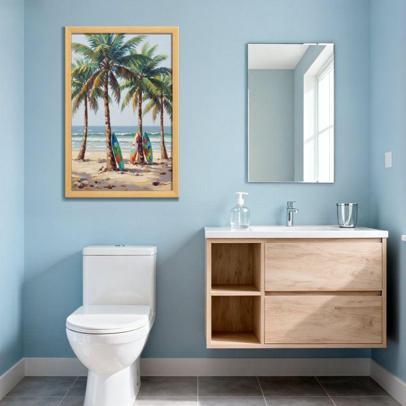 Plantes et fleurs, palmiers, planches de surf, plage, océan, sable, roches, H 30 po x l 20 po, Toile tendue