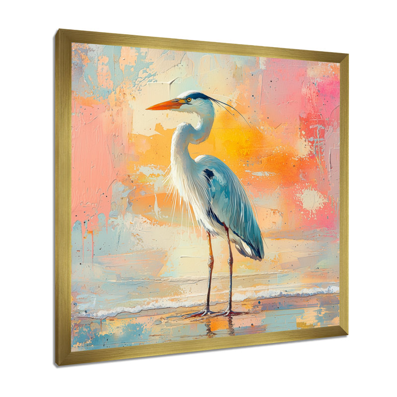 Aurelindo, héron sur le rivage - héron, art mural, H 36 po x l 36 po, Reproduction encadrée d'une seule photo, Doré