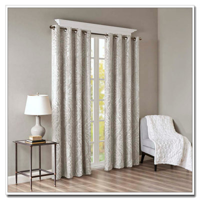 Knitted Jacquard Damask Total Blackout Grommet Top Curtain Panel(Only 1 Pc Panel)