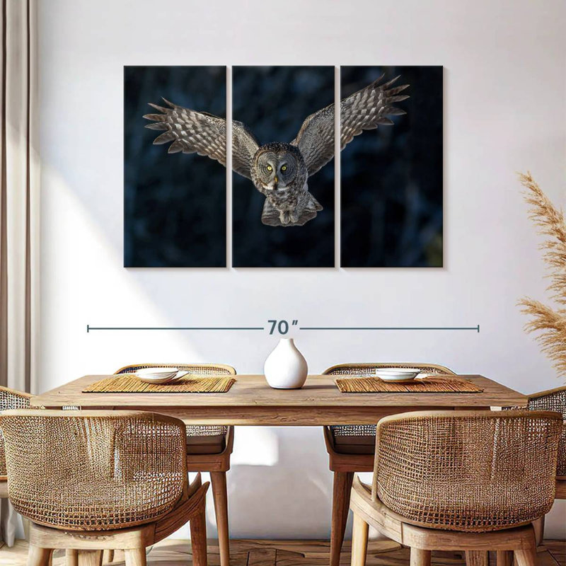 Brampt Flying Gray Owl, 36" H x 57" W