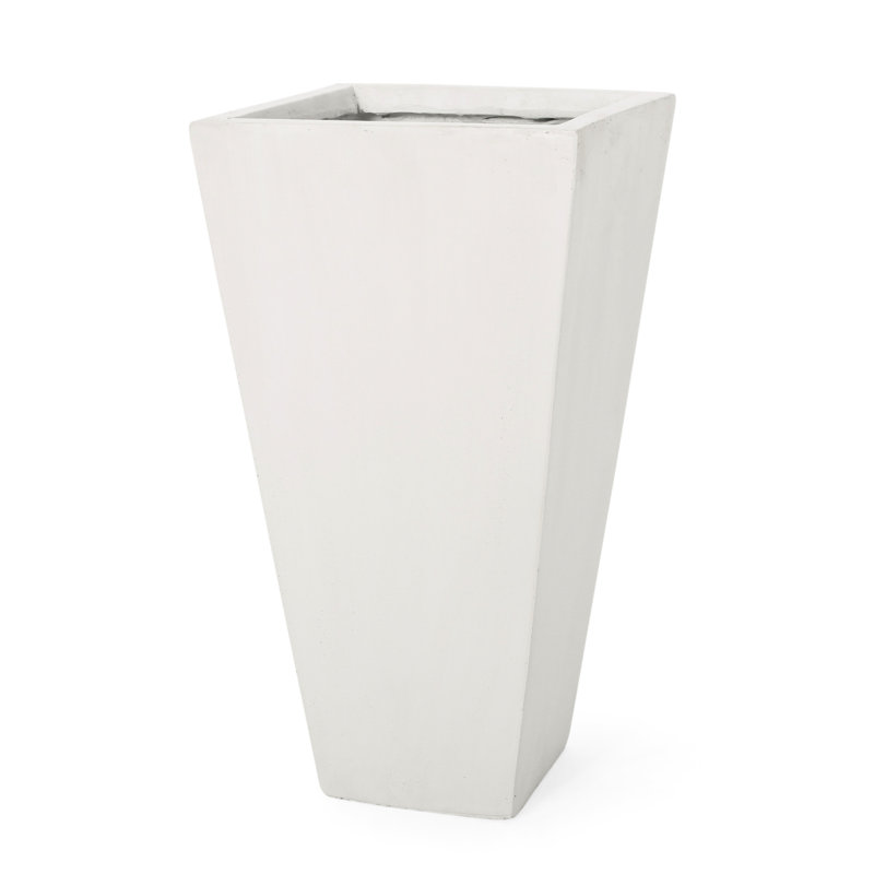 13" Small Cast Stone Planter, Matte White - Stylish For Outdoor Decoration Modern Planter Transform Your Patio Into A Gorgeous Spot