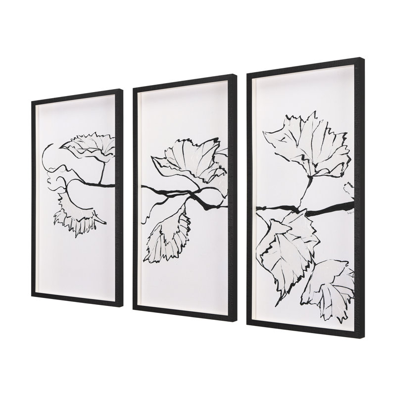 Begonia Vine (Left) Hand Embelished Textured Framed Art Print Matted under Glass