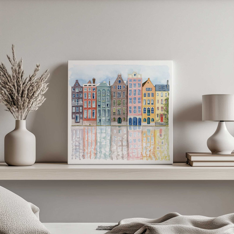 Neighborhood I by Grace Popp Pastel Colorful Row Houses Graphic Art, 36" H x 36" W, Wrapped Canvas, No Frame