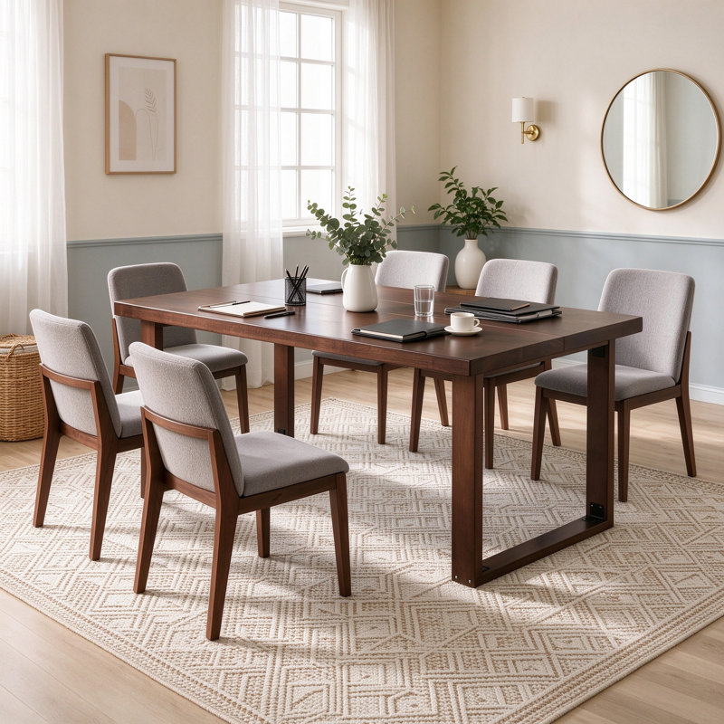 71 Inch Mid-Century Modern Solid Wood Dining Table, Rectangular Kitchen Table, Walnut