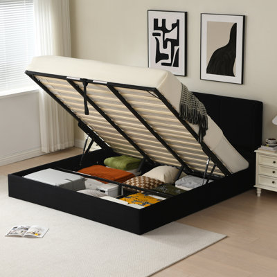 Juanetta Hydraulic Lift Up Storage Wingback Upholstered Platform Bed