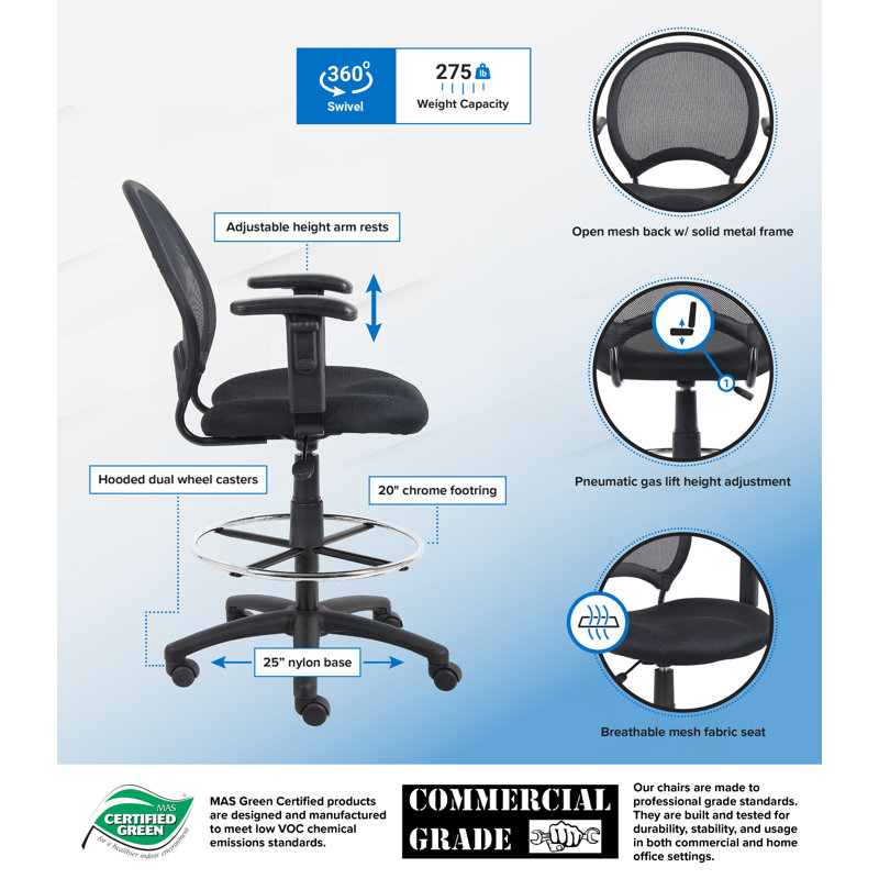 Mesh Drafting Chair, Adjustable Arms