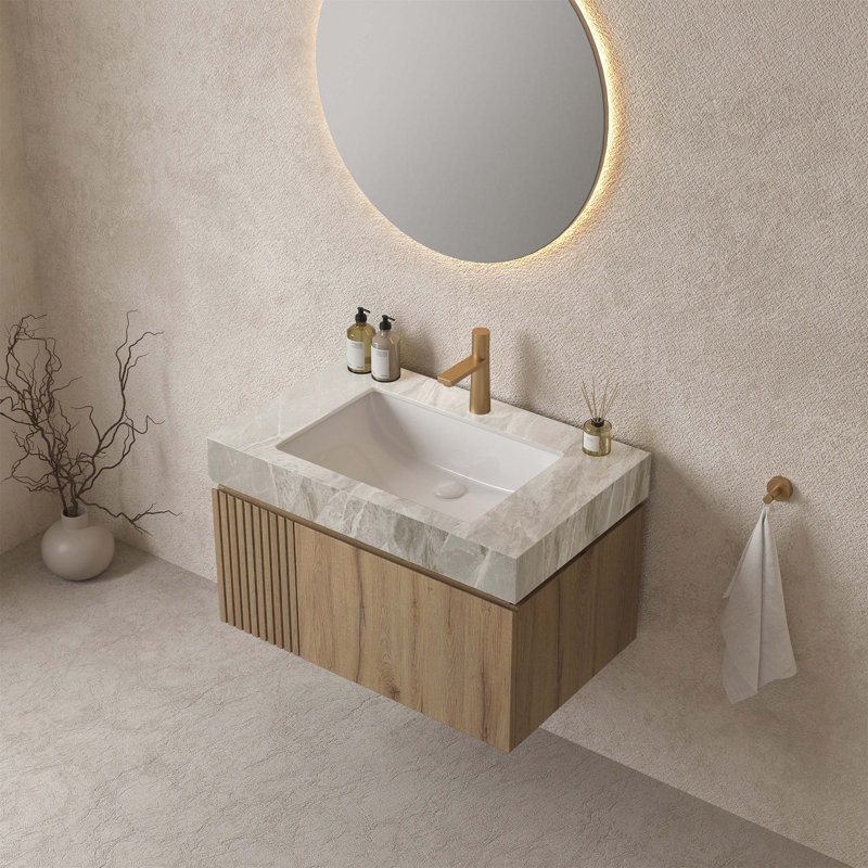 Ensemble de comptoir en pierre frittée et lavabo en céramique, sans armoire, robinet et couvercle d'évier, idéal pour la rénovation de salle de bain