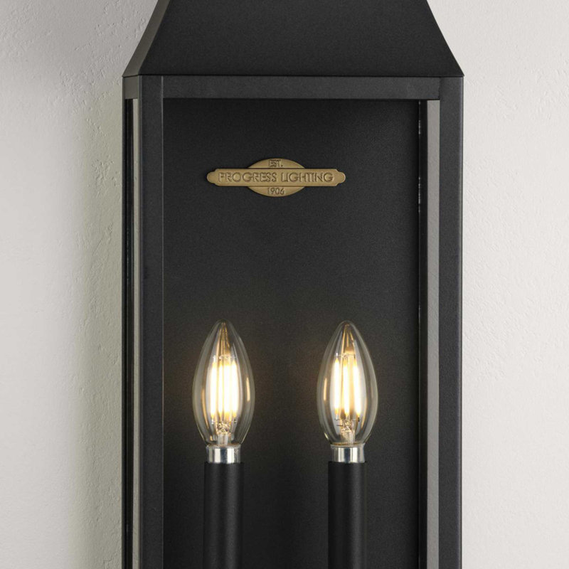 Lanterne murale d'extérieur traditionnelle noire à deux lumières, H 24 po x l 6,5 po x P 7 po