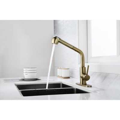 Gold Stainless Steel Laundry Faucet With Pull-Out Spray - Compact Design For Space Optimization Pull Out Kitchen In And 1.8 Gpm Flow Rate Efficient Water Use