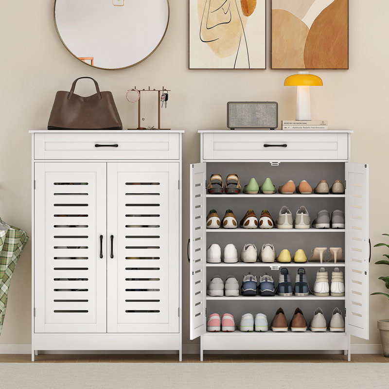 Armoire à chaussures avec portes à persiennes, armoire à chaussures moderne, blanc