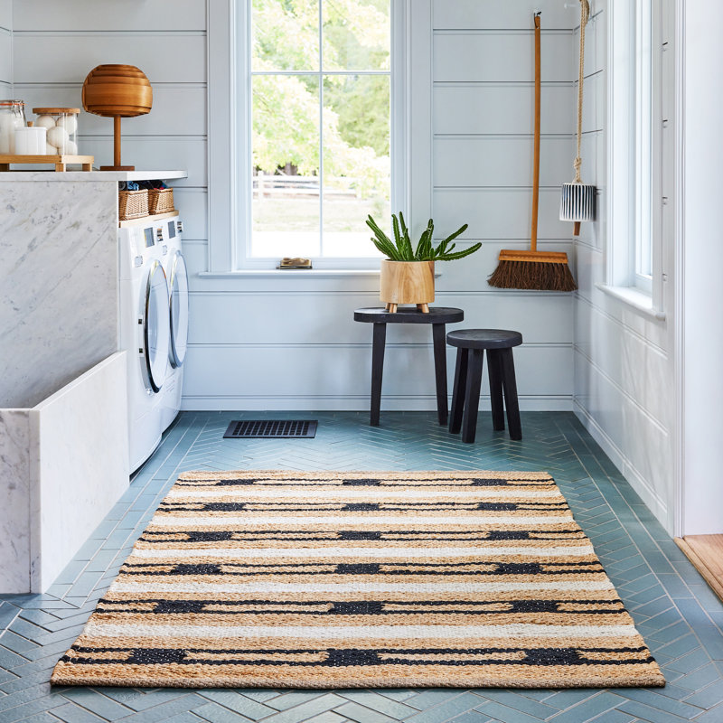 Tapis rayé en jute Raleigh, Rectangle de 5 pi x 8 pi