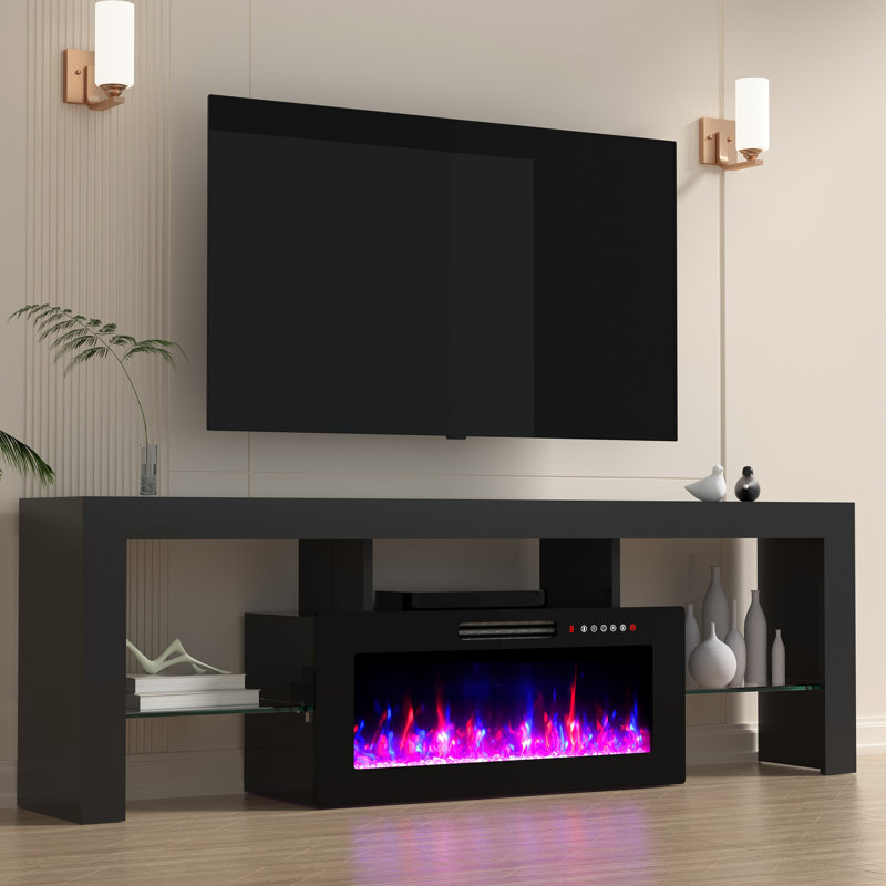 Meuble télé avec foyer 70 po Izela, Noir