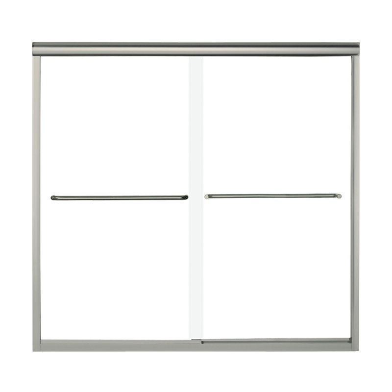 60" W x 73" H Frameless Rectangle Sliding Tub & Shower Kit with Towel Bar and Base Included, Nickel
