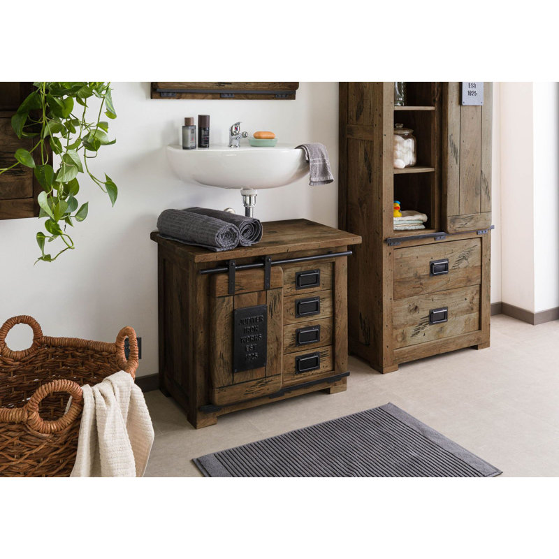 Railway 70cm Single Bathroom Vanity Base Only, Brown, white and pink