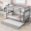 Lit superposé convertible simple au-dessus de simple Neutre gris, bois d'hévéa massif avec lit gigogne escamotable et garde-corps de sécurité-2126398986