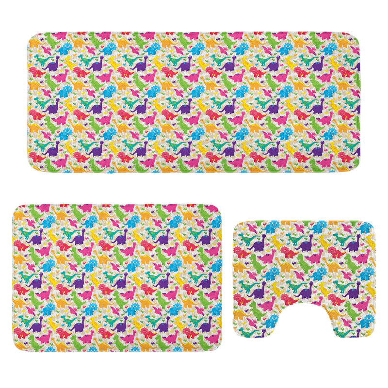  Dinosaur Bathroom Rug Set 3 Pieces U-Shape & Rectangle Mats Multicolor