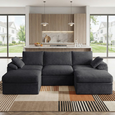 Boneless 107" Cloud Modular Sectional Sofa, 5-Piece U Shaped Corner Couch with Hidden Storage and 2 Ottomans, Modern Minimalist Corduroy Upholstered Sofa for Living Room, Extra Deep Seat, Easy Assembly Required