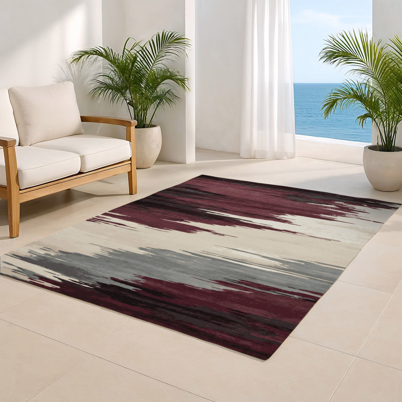 Tapis intérieur et extérieur brun Watercolor, Rectangulaire 8 pi x 10 pi