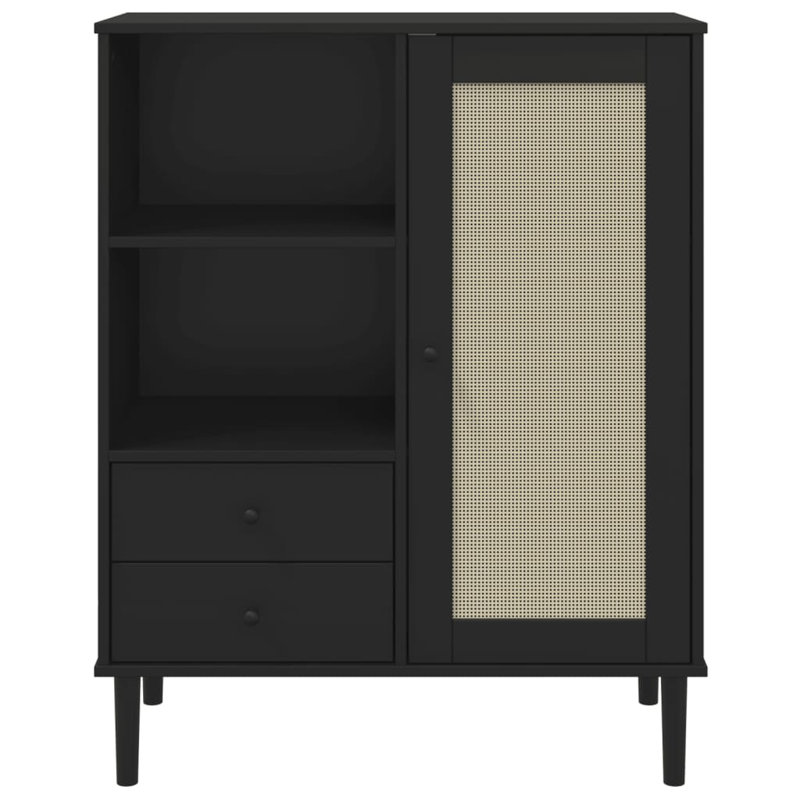 90cm Sideboard Rattan Look, Black