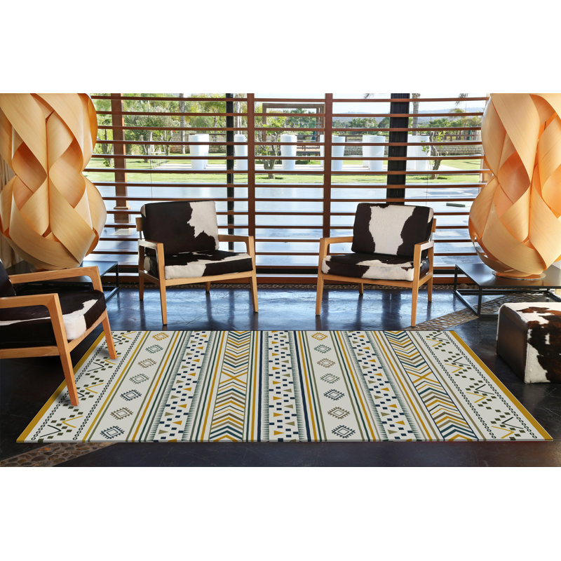 Tapis décoratif multicolore à motif géométrique moderne, Rectangle 3 pi 11,24 po x 5 pi 10,87 po