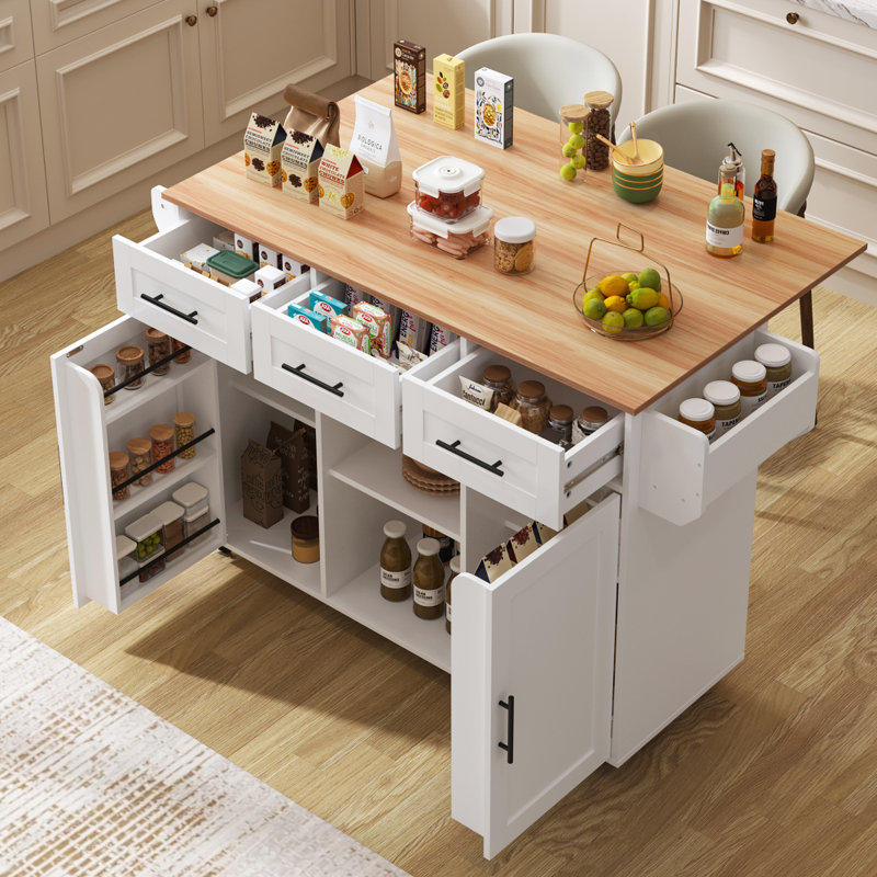 139 cm W Kitchen Island with, White