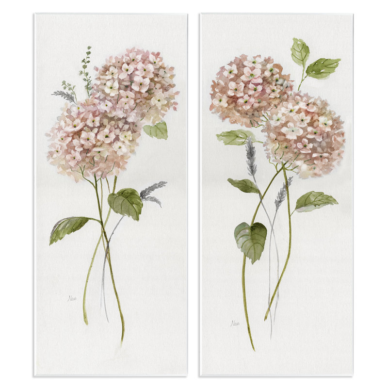 Pink Hydrangea Sprigs 2pc Wall Plaque Set, design by Nan
