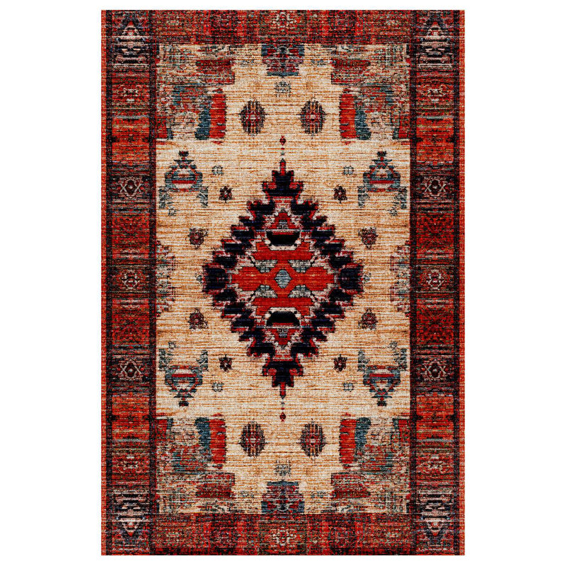 Strawbridge Burgundy Beige Moroccan Machine Printed Cotton Polyester Area Rug, Runner 5'3" x 11'6"