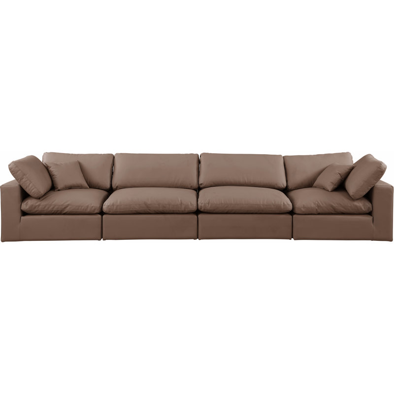 Husnida 158'' Upholstered Sofa, Brown Vegan Leather