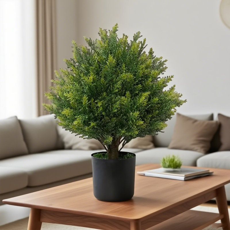 Ensemble de 4 arbres en forme de boule de cèdre artificiel 19 po - 4 plantes et arbustes résistants aux rayons UV pour jardin intérieur
