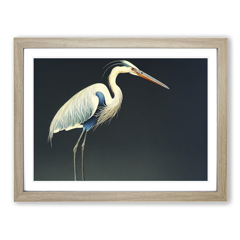 Heron Bird Vol.3 - Single Picture Frame Print, 46cm H x 64cm W x 2cm D, Oak