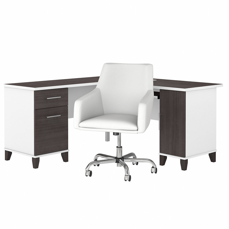 L-Shaped Computer Desk, Storm Gray/White
