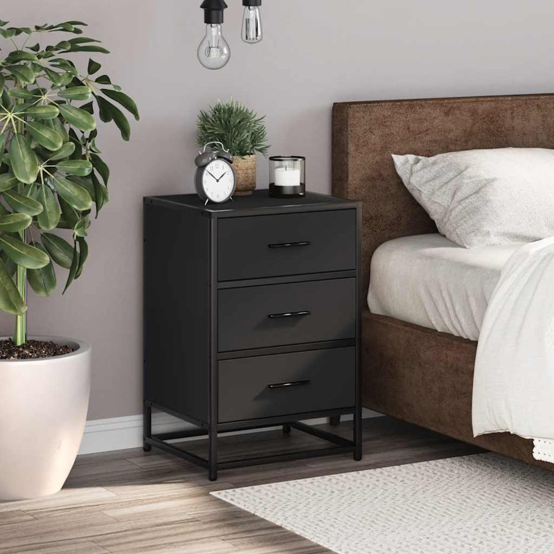 40cm W Metal Bedside Table, Black