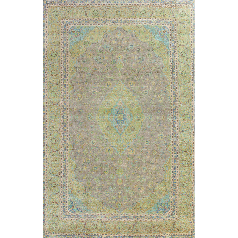 Tapis brun en laine noué à la main de conception unique 9 pi 5 po x 12 pi 10 po années 1960