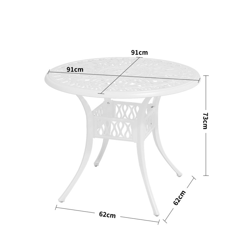Callendale Round Metal Outdoor Bistro Table With Umbrella Hole , 91cm cm W 91cm cm D, White