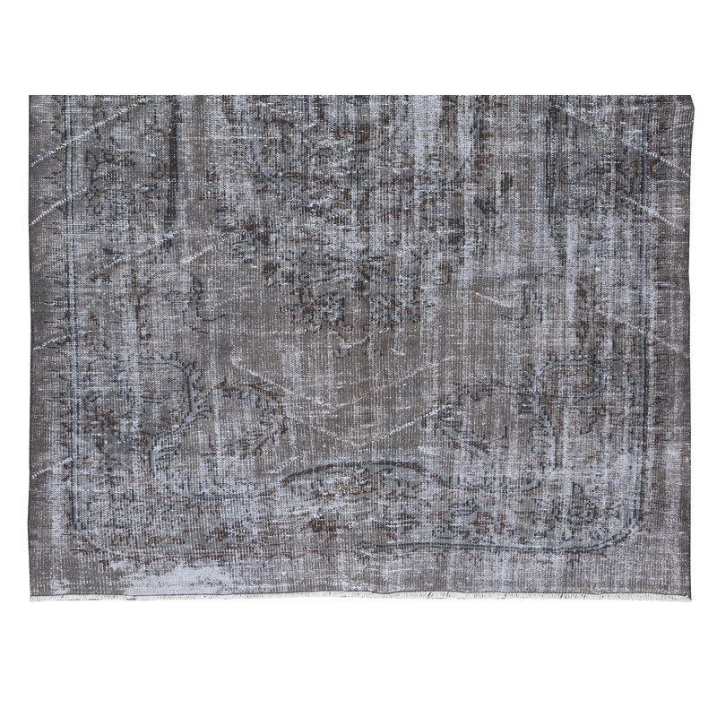 Tapis médaillon 6 x 8,8 pi surteint en gris, fabriqué à la main en Turquie