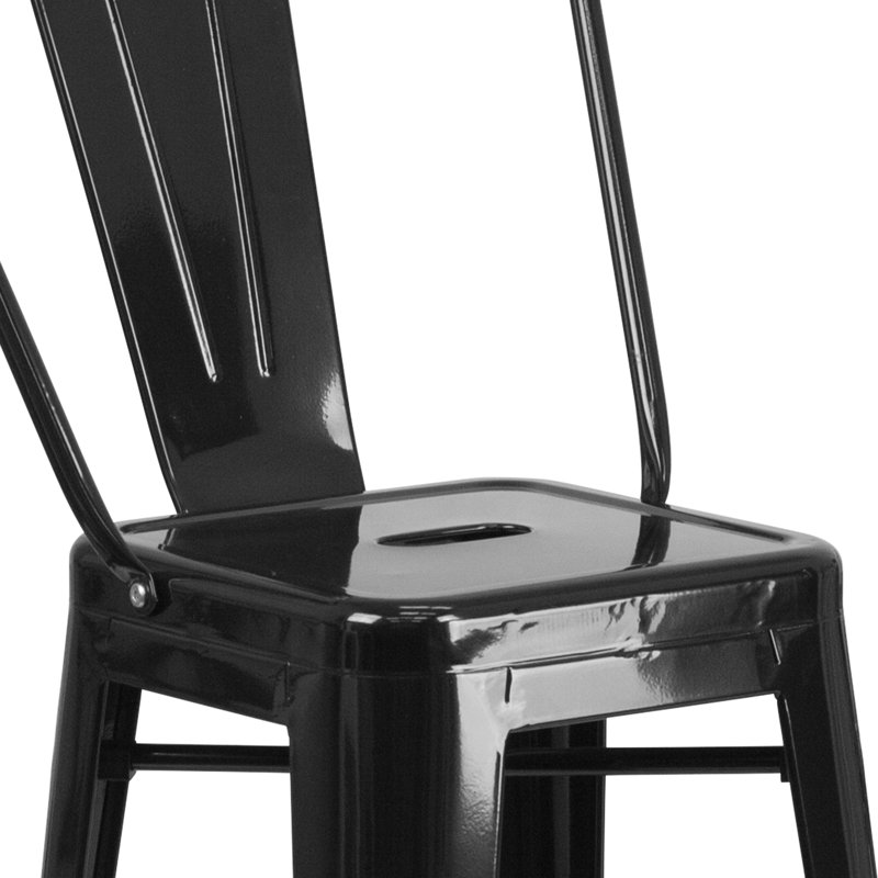 Toquerville Square Metal Indoor-Outdoor Bar Table Set with 2 Stools with Backs, Black