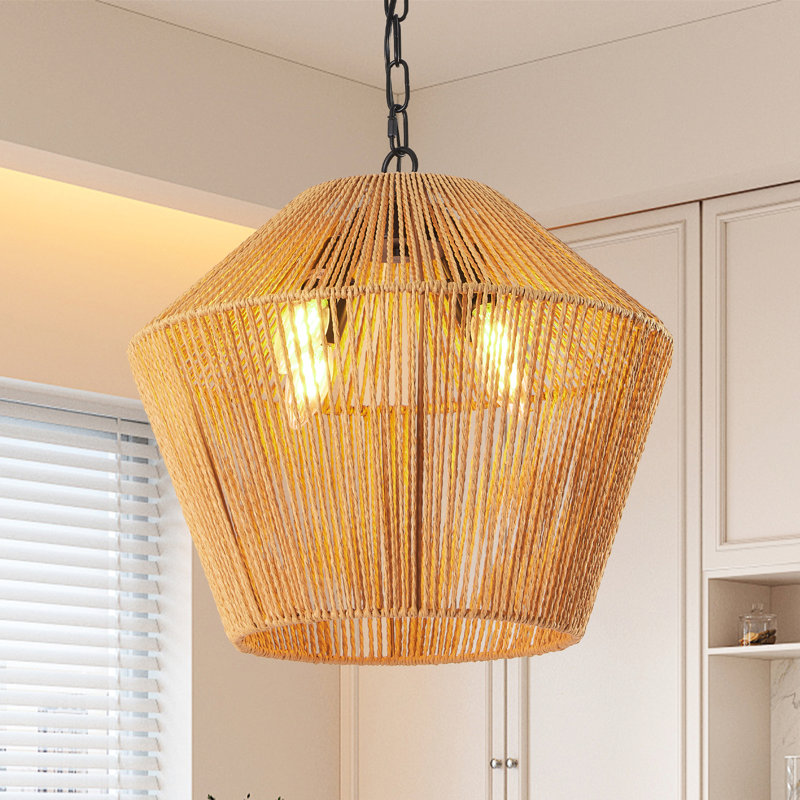 Luminaire suspendu en corde de chanvre de 17 po fabriqué à la main pour îlot de cuisine, salle à manger, chambre à coucher, fer à repasser naturel et réglable